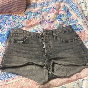 Gray Denim High-Waisted Shorts Levi’s Cowgirl Rodeo Beach Western S 27 waist